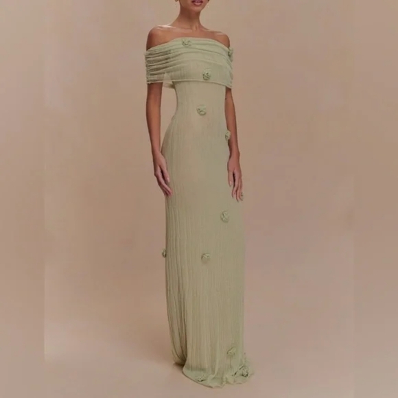 Meshki Strapless Dress in Soft Olive - Picture 2 of 6